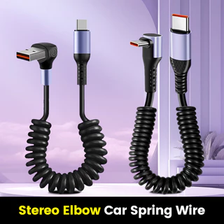 Elough 3 in 1 ข้อศอก USB/Type C Connector รถสั้นฤดูใบไม้ผลิข้อมูลสาย 0.2M ถึง 1M แบบพกพา USB C/Type C ถึง Type C PD สายชาร์จ