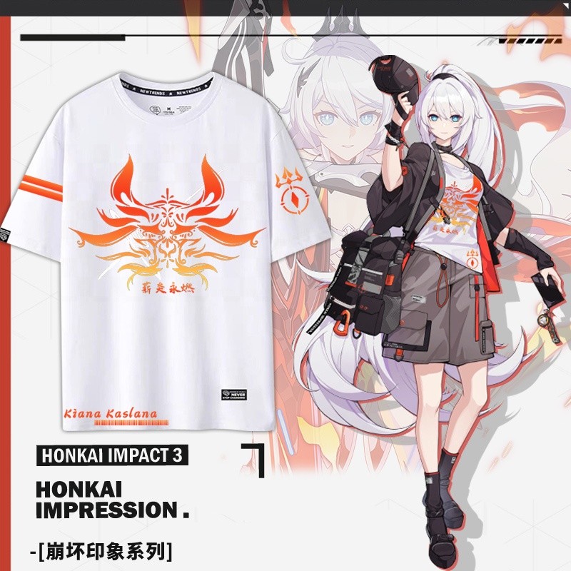 ใหม่ ∋◘✻Anime Honkai Impact 3 Kiana Kaslana Cosplay Men Women Short Sleeve T-shirt All-match Top Cou