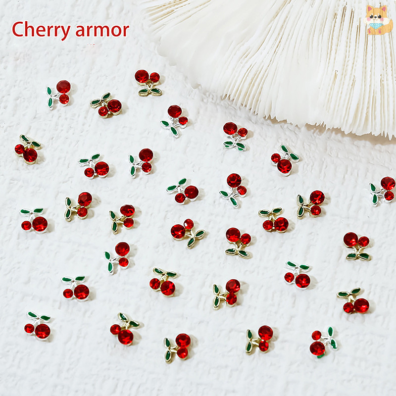 [VI] 10pcs Silver Gold Cherry Alloy Rhinestone Brilliant อะไหล่ตกแต่งเล็บสําหรับออกแบบเล็บ DIY อุปกรณ์ตกแต่งเล็บ TH