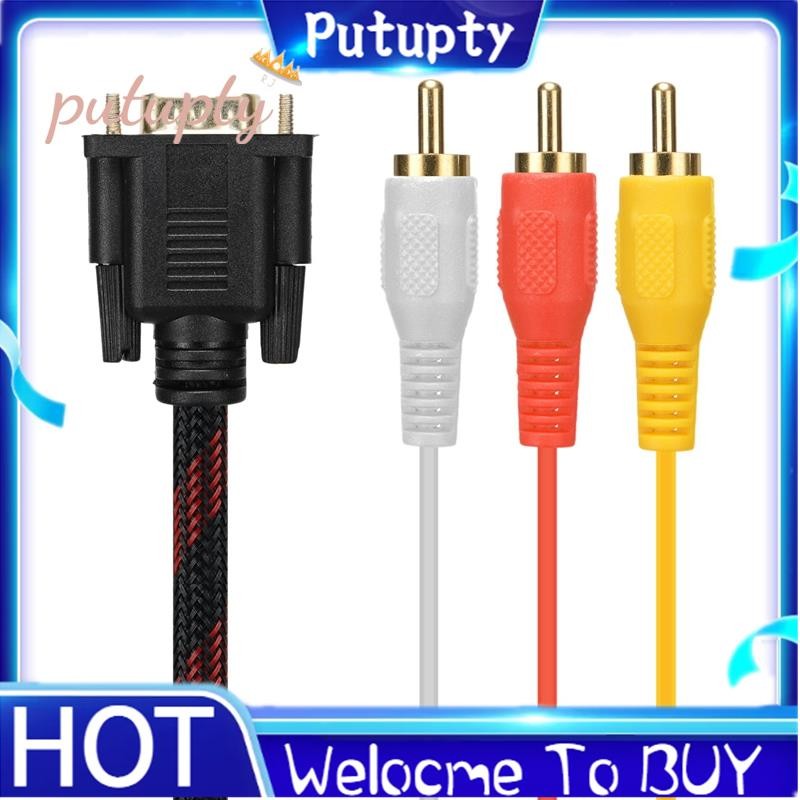 punty Adapter Cable,rca Cable สายสัญญาณเสียง RCA VGA to AV Cable 15 Pin to 3 RCA Audio AV Cable Adap