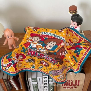 < Bai Patch > Toy Story Woody พิมพ์ผ้าฝ้ายแท้ผ้าพันคอสี่เหลี่ยมขนาดใหญ่ American Retro Headscarf Hip-Hop สวมผ้าพันคอผ้าปูโต๊ะ