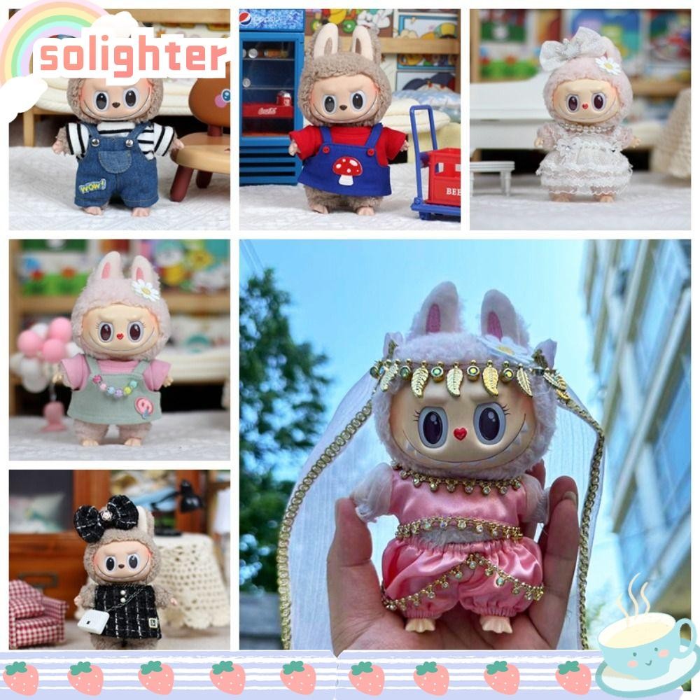 Solighter กระโปรงเสื้อยืด Overalls ชุด, เสื้อผ้าน่ารัก DIY 17 ซม. Labubu ตุ๊กตาเสื้อผ้า, ของขวัญเด็กน่ารักคุณภาพสูงน่ารักตุ๊กตาอุปกรณ์เสริม