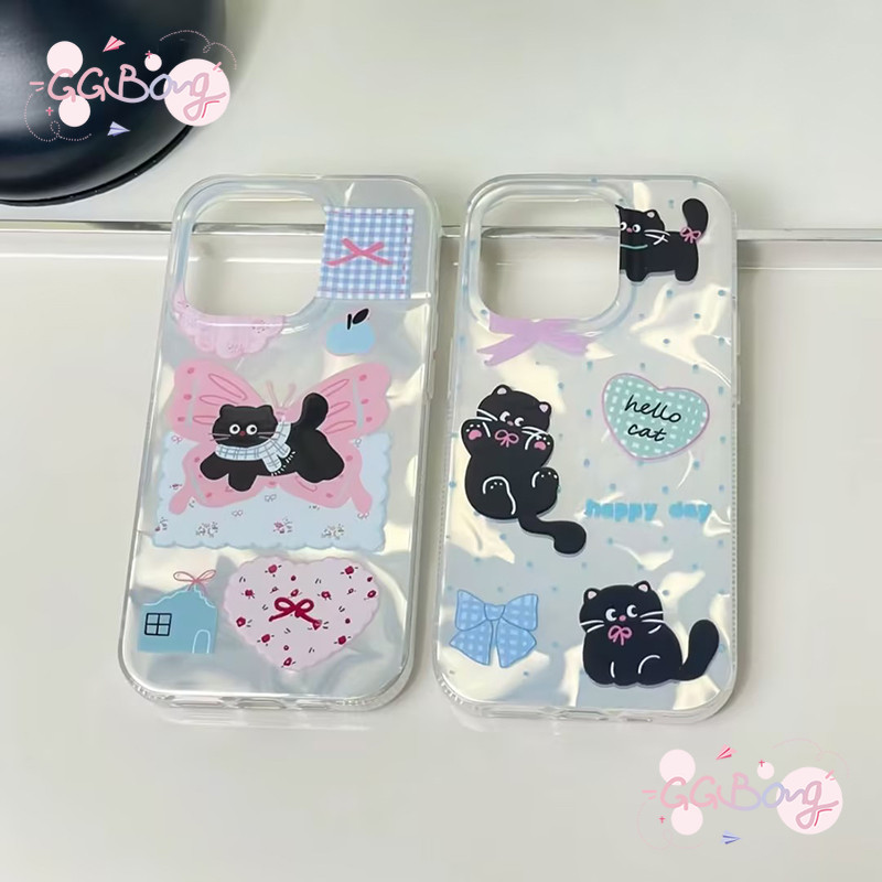 คันธนูผีเสื้อแฟชั่นรักลูกแมวสีดำ RippleLuster ตัวเรือนหรูหรา เคสไอโฟ13 11 15 12 14 Pro Max XR 6s 6 15 14 8Plus X XS Max