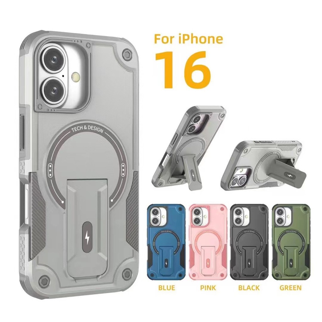 ใหม่ 16 Pro max เคสโทรศัพท์ขั้นสูงเกราะทหารขาตั้ง Matte สําหรับ iPhone 15 14 Pro max 13 Pro max 14Plus ip11 12 Pro max พร้อมแม่เหล็ก Super Dropproof กรณี