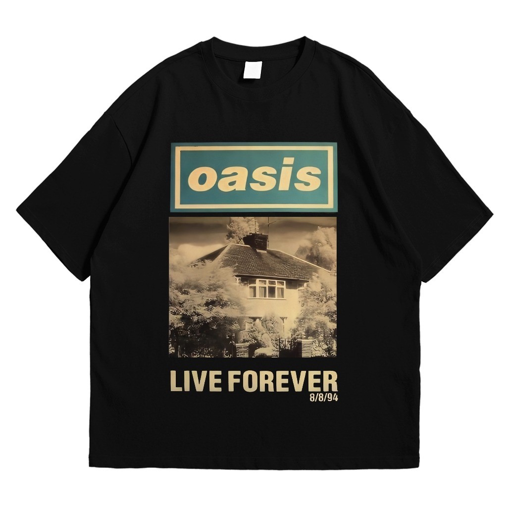 แฟชั่น Kaos Music Band Oasis เสื้อยืด Unisex สีดํา Tee World Tour เสื้อ USA Vintage Roque Band Baju 
