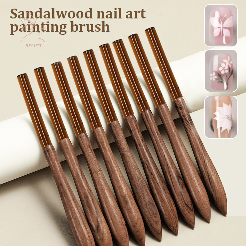 [maybeauty] ปากกาแต่งเล็บ Gourd Pen Walnut Sandal Rod Pull Line Paing Flower Hook Line Paing Gradient Smudge Light Therapy Brush {TH}