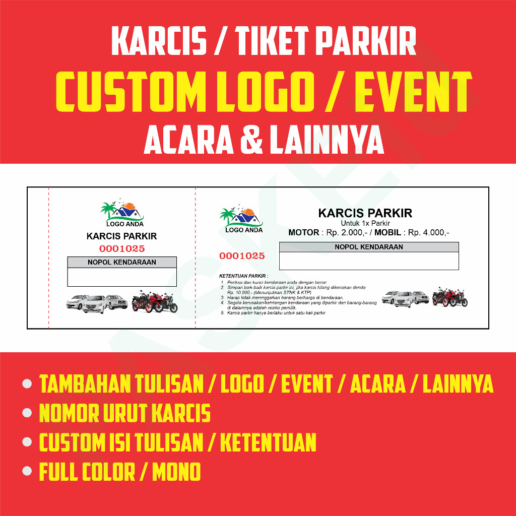 PARKING TICKETS / CUSTOM PARKING TICKETS สําหรับ EVENTS / โลโก้ / EVENT ACCORDING TO THE MOST REQUES