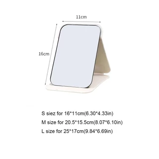 Sevenhome3e กระจกโต๊ะเครื่องแป้งตั้งโต๊ะ, กระจกพับทรงสี่เหลี่ยมเครื่องสําอาง, กระจกตั้งโต๊ะหนัง PU ปรับได้แบบพกพาเรียบง่าย