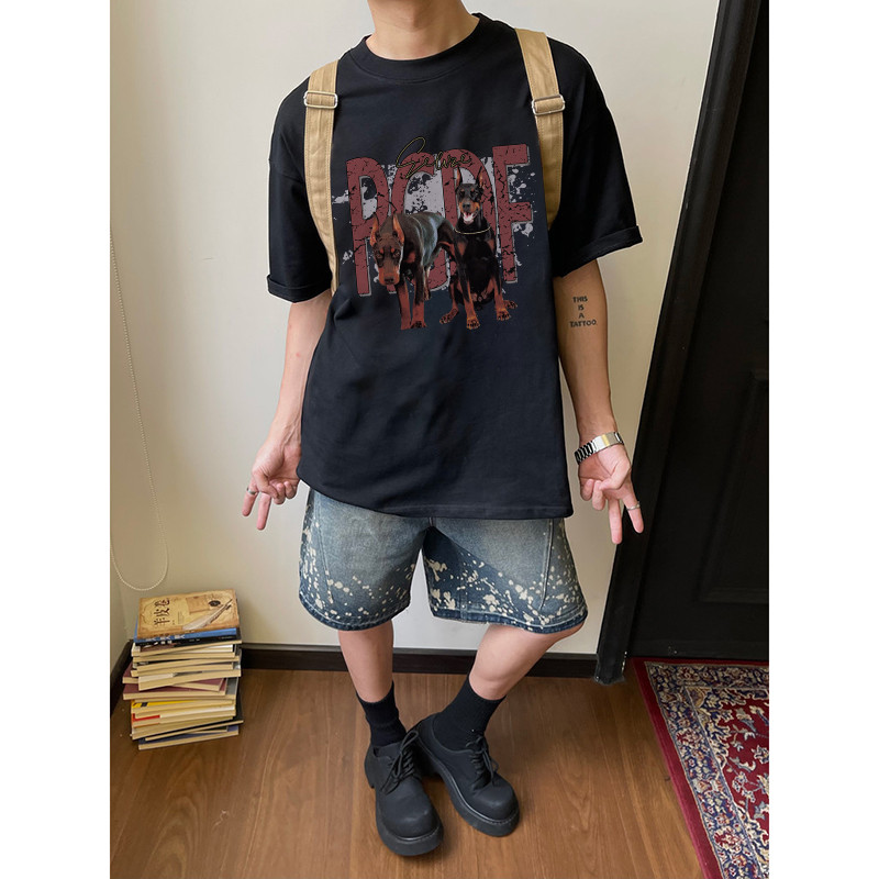 Beeyanbuy เสื้อยืดผู้ชาย oversize, สไตล์วินเทจตัวอักษรพิมพ์หลวมแขนสั้นเสื้อยืด #T2076