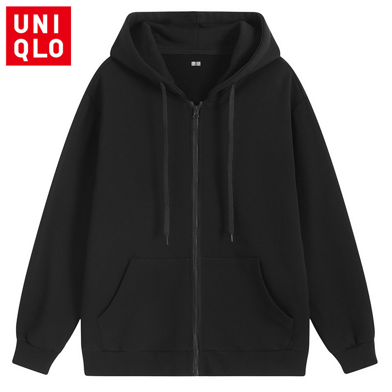 UNIQLO ยูนิโคล่ เสื้อแจ็คเก็ตคาร์ดิแกนซิปสีทึบเวอร์ชั่นเกาหลีเสื้อโค้ทฤดูใบไม้ร่วงของผู้ชายมีฮู้ด
