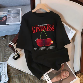 TeddyTee ขายดี🔥เสื้อยืด สาวอวบ oversize ผ้าคอตตอน🎀สำหรับสาวอวบ พรางหุ่น ผ้าฝ้ายนุ่มมาก ไซส์ใหญ่ ลายเชอร์รี่ “KINDNESS”
