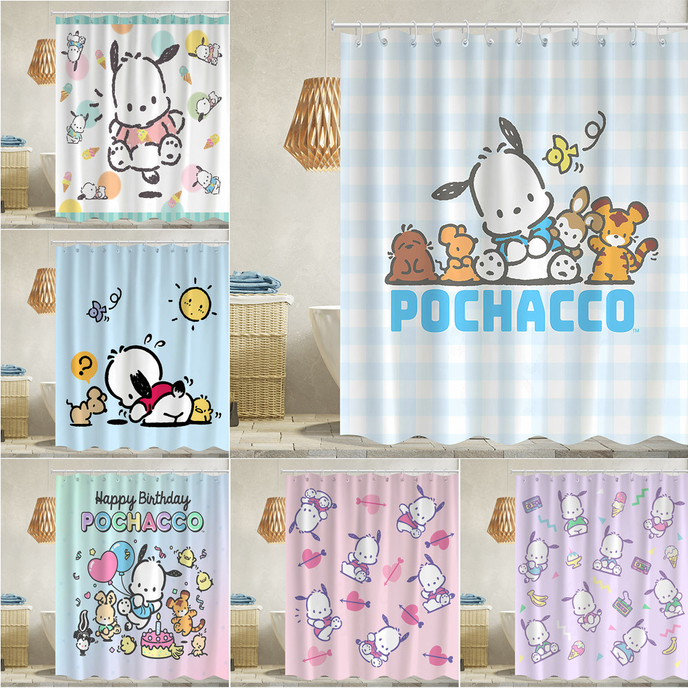 Sanrio Pochacco โพลีเอสเตอร์ม่านอาบน้ํากันน้ําตกแต่งห้องน้ํา