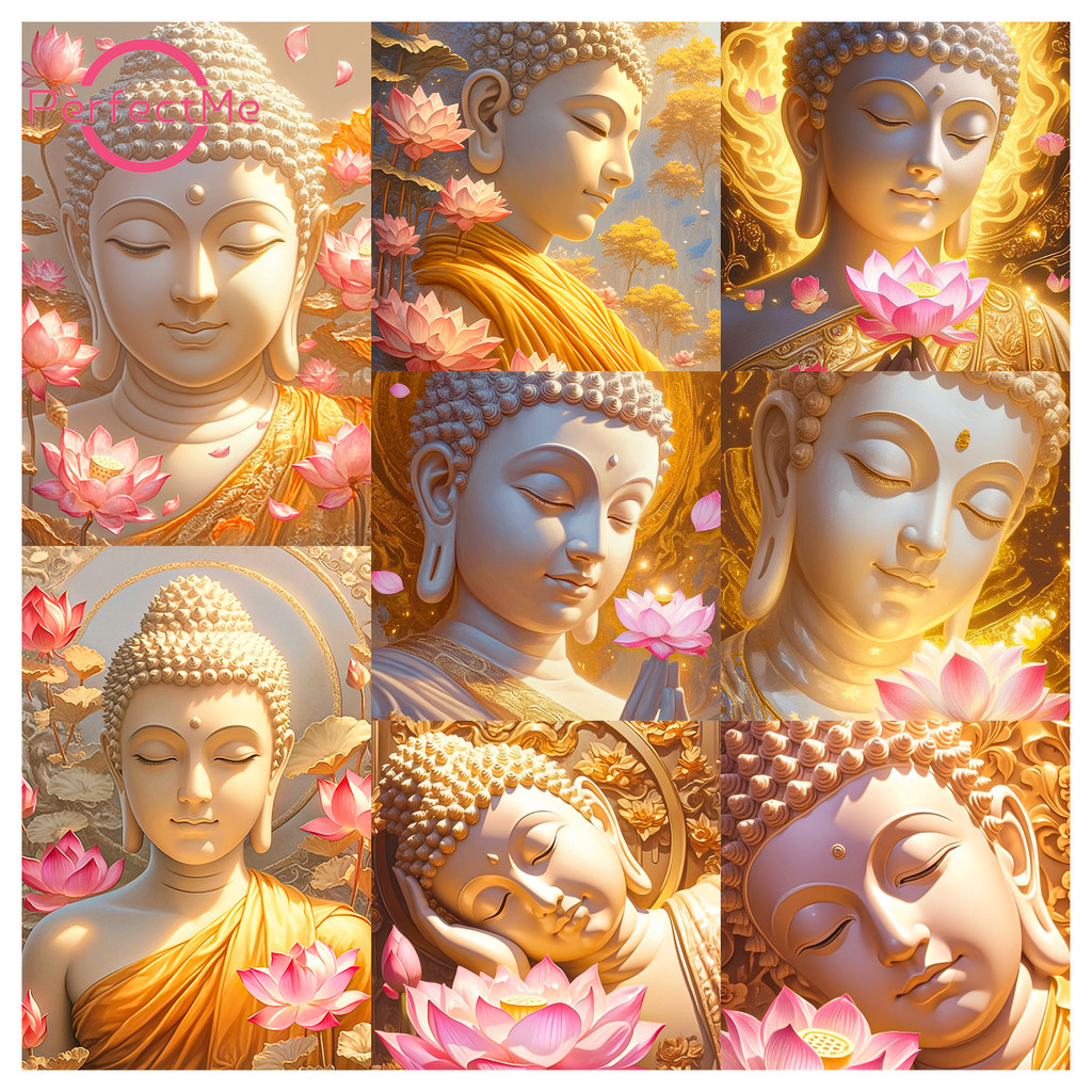 Pm ศาสนา Tathagata พระพุทธรูป DIY ภาพวาดหินเพชรภาพวาดตกแต่งบ้าน 30x40 ซม.