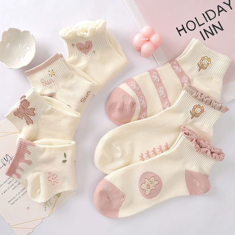 HOME818 ถุงเท้าข้อสั้น (5ลาย/10คู่) ถุงเท้าแฟชั่นเกาหลี เนื้อผ้านุ่มงานถักอย่างดี NO.B54