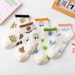 SY SHOP ถุงเท้าข้อสั้น 10คู่ สีพาสเทล ถุงเท้าแฟชั่น เนื้อผ้านุ่ม (1แพ็ค/10คู่)