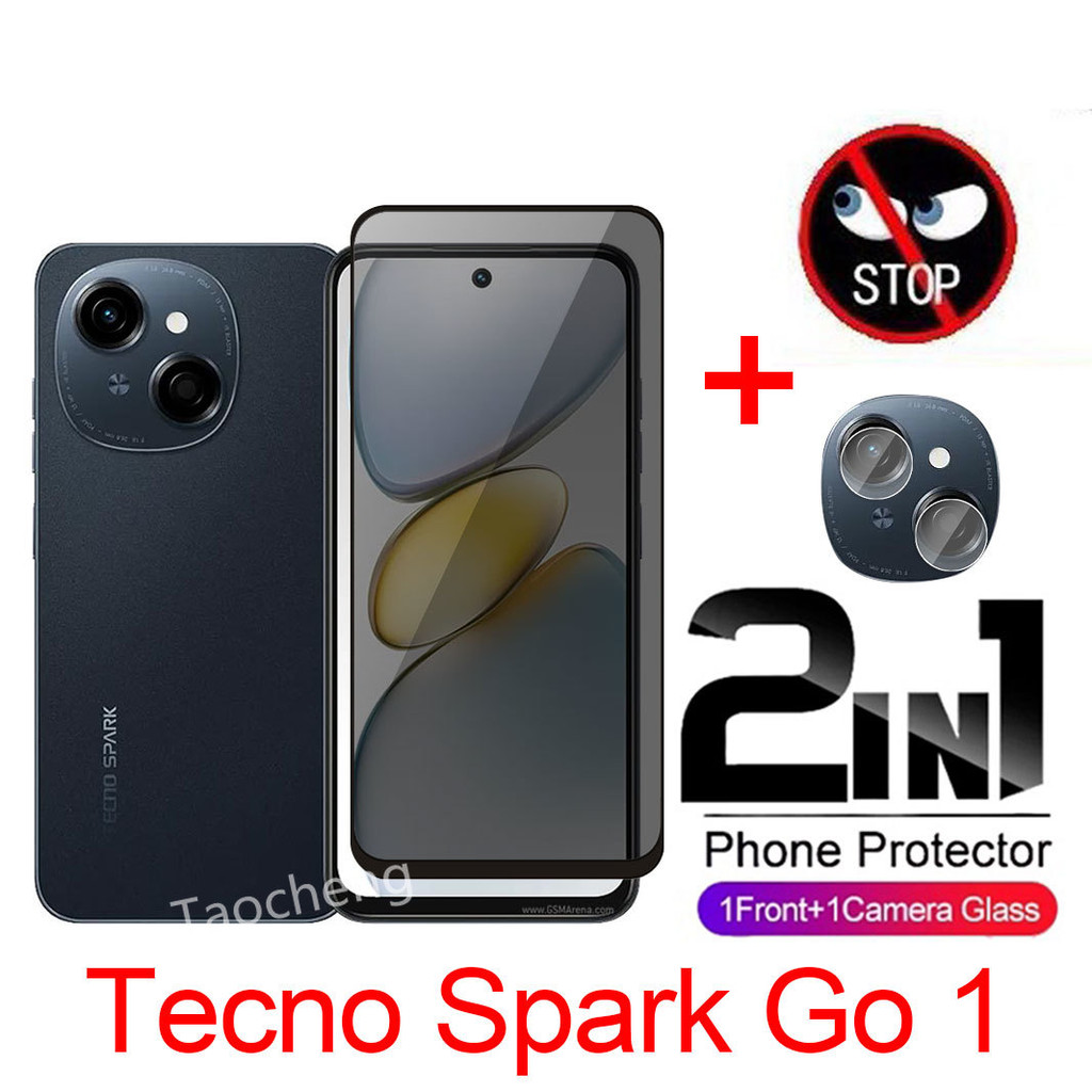 2 in 1 Privacy Screen Film สําหรับ Tecno Spark Go 1 2 Go1 TecnoSparkGo1 4G 2024 Full Cover กาวส่วนตัวกระจกนิรภัยป้องกัน Anti Peeping เลนส์ป้องกันกระจก Came