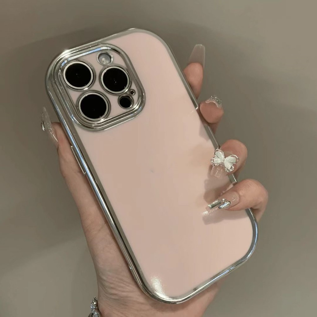 ใหม่ชุบด้วยไฟฟ้ารูปไข่ขอบเงินซิลิโคนเคสโทรศัพท์สําหรับ ไอโฟน16 15 14 13 12 11 มือโปร สูงสุด 16 บวก ปลอกกันกระแทกกล้องป้องกันนุ่มปกหลัง