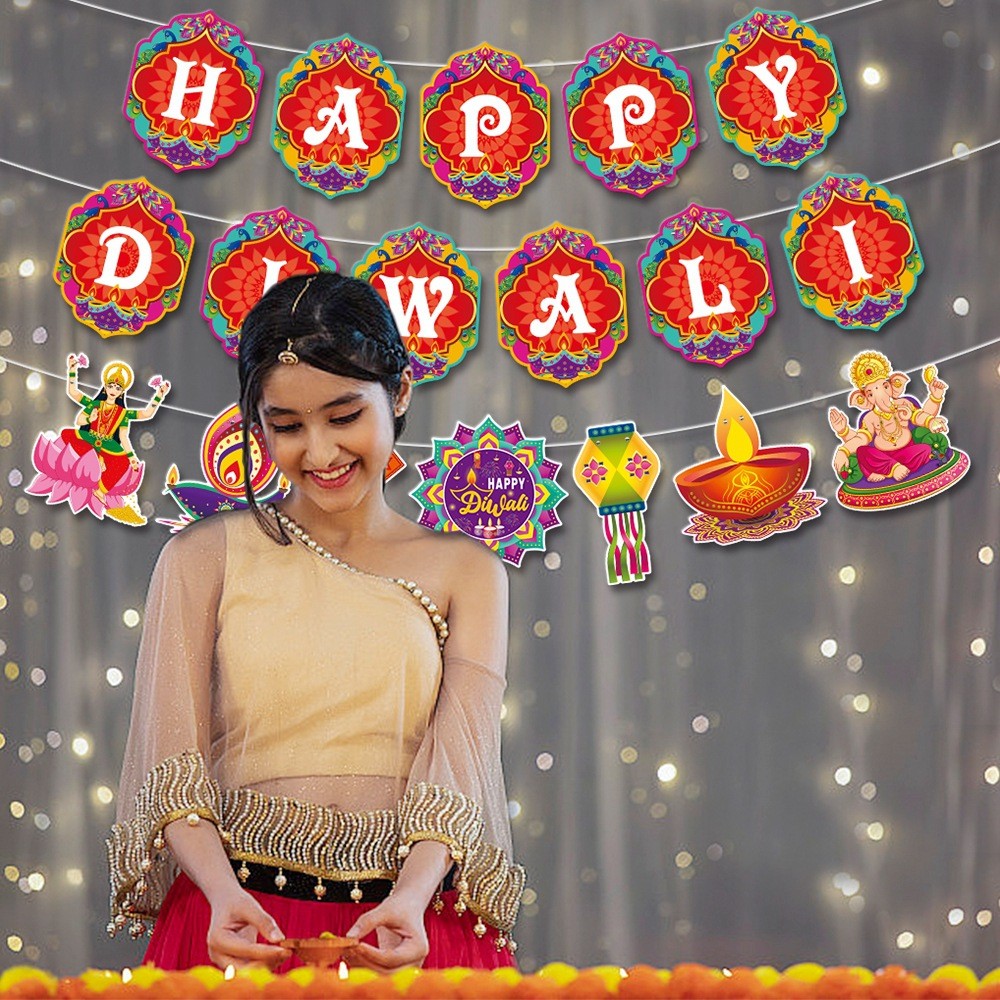 2024 ใหม่ Diwali ตกแต่งแบนเนอร์ Deepavali เทศกาลผนังหน้าต่างพื้นหลัง Diwali ตกแต่งธงเทศกาลอินเดียราย