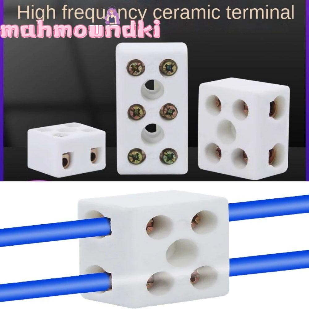 Mahmoundki บล็อกเทอร์มินัลสายไฟเซรามิก, 1 In 1 Out 2 In 2 Out Screw Wire Connector Terminals, ทองแดงทนอุณหภูมิสูง 2 ตําแหน่ง 5 Hole Ceramic Terminal Post