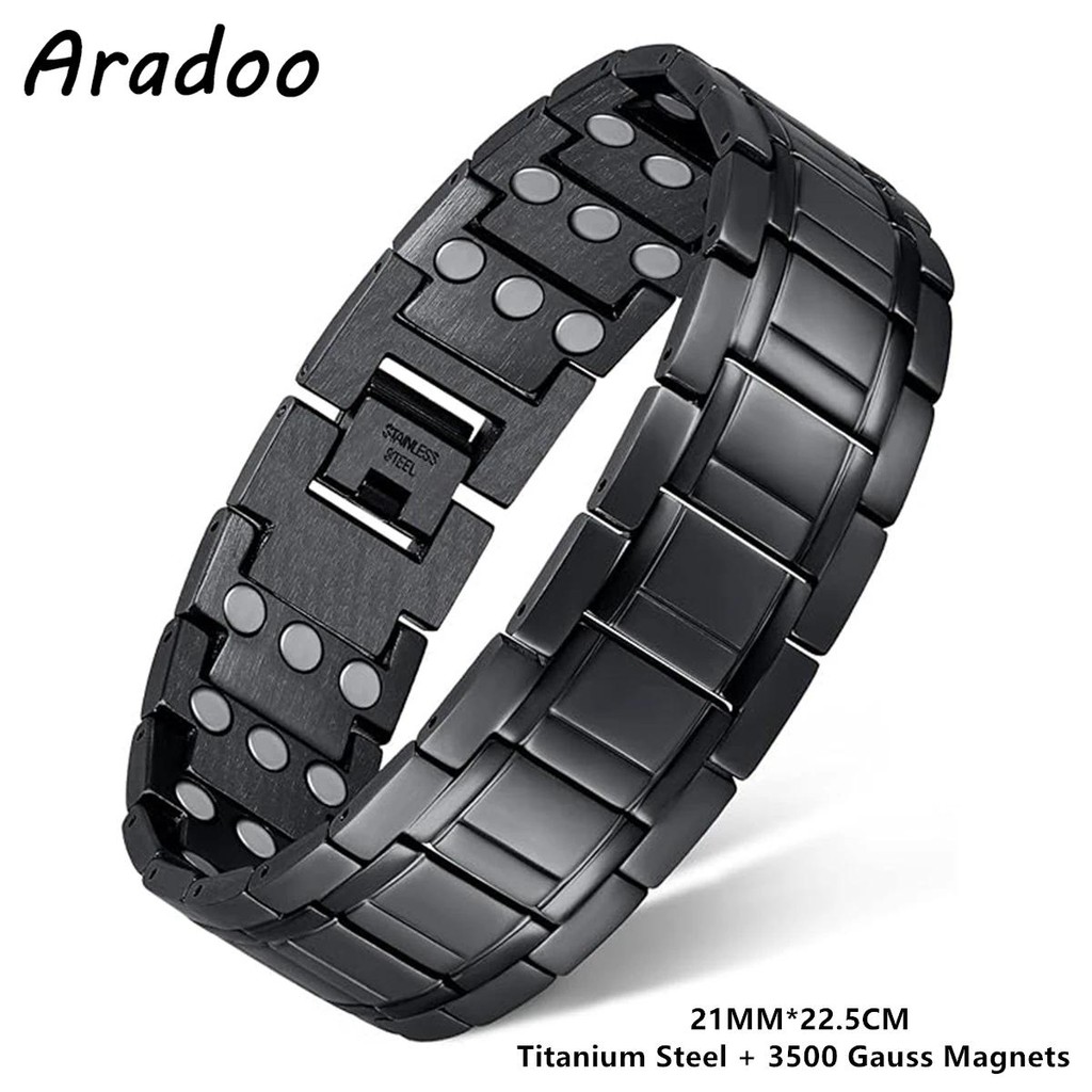 Aradoo สร้อยข้อมือเหล็กไทเทเนียม 3X Ultra Strnth Neodymium แม่เหล็กปรับสุขภาพ Magnetic Therapy Link สร้อยข้อมือ ราคา ถูกที่สุด ดีลบีเคเค