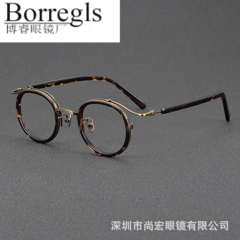 ขนาดใหญ่สไตล์เดียวกันญี่ปุ่น Handmade รอบกรอบแว่นตาชาย 2526K Retro วรรณกรรม Acetate กรอบไฟเบอร์ Pure Titanium หญิง