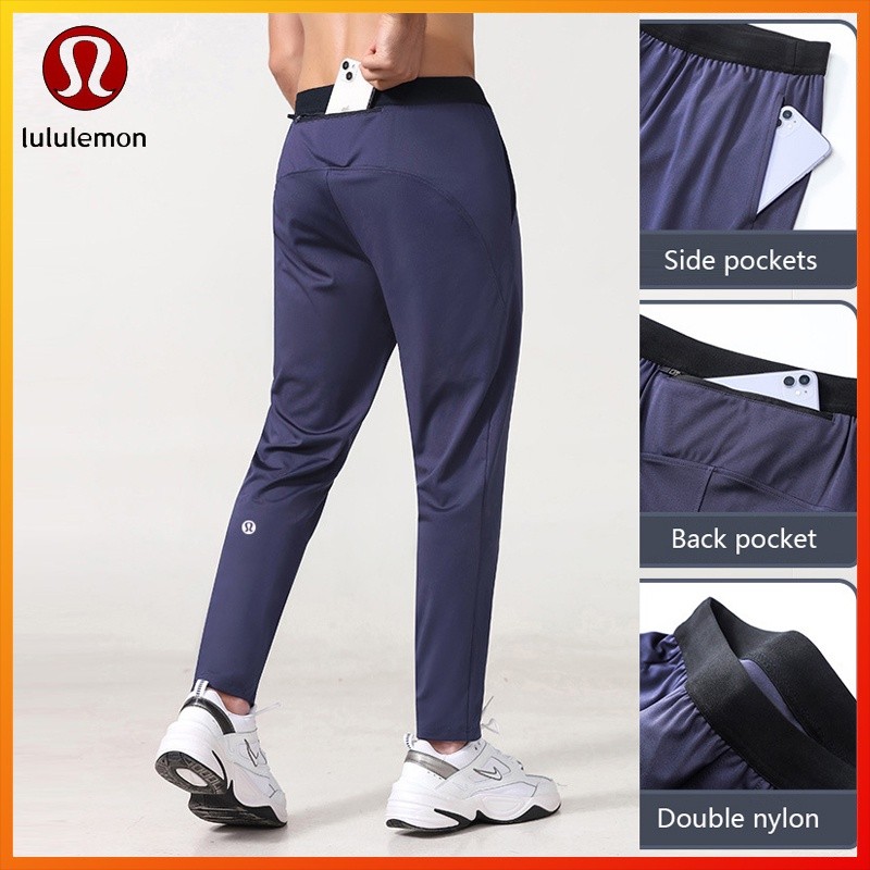 Lululemon กางเกงโยคะผู้ชายใส่กระเป๋าหลังและเข็มขัดไนลอนคู่สําหรับกิจกรรมฟิตเนส 22004
