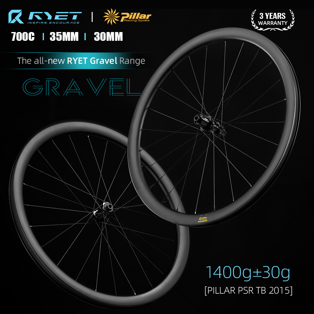 Ryet GRAVEL คาร์บอนชุดล้อดิสก์เบรก Cyclocross Tubeless Ready 700C ล้อ Center-Lock หรือ 6 Bolt Hub 35