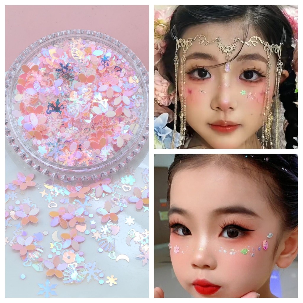 3d สีสัน Shell Face สติ๊กเกอร์ตกแต่ง Pearl Diamond Stage แสดงตาแต่งหน้า Decals DIY Nail Art