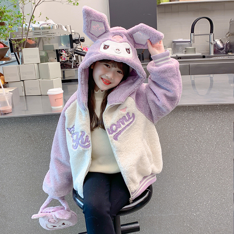 เสื้อโค้ทเด็กผู้หญิงฤดูหนาว2024ใหม่สไตล์ตะวันตกเด็กมีฮู้ดหนาพิเศษสาวน้อยฤดูหนาวขนแกะเสื้อแฟชั่น
