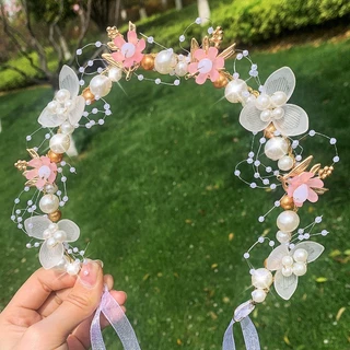 👑พร้อมส่ง👑 มงกุฎดอกไม้สาย สำหรับเจ้าหญิง ✨ ดีไซน์หรูหราพร้อมโบว์ซาติน ✔ ชุดแต่งงาน-วันเกิด-ถ่ายรูป