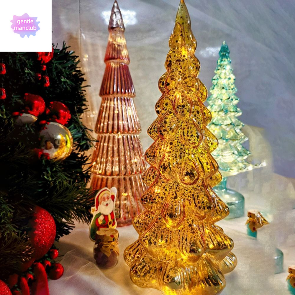 Gentlemanclub LED Luminous ตกแต่ง, โรแมนติกคริสต์มาสต้นคริสต์มาส Glass Night Light, ปีใหม่เรืองแสง Mini Superior Sense Christmas Tree Nightlight Home