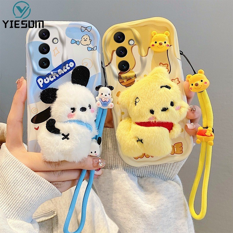 SAMSUNG การ์ตูนตุ๊กตาเคสโทรศัพท์สําหรับSamsung Galaxy A16 A56 A15 A25 A35 A55 5G A14 A24 4G A34 A54 5Gน่ารักKittyหมีสุนัขข้อมือสายคล้องมือซิลิโคน