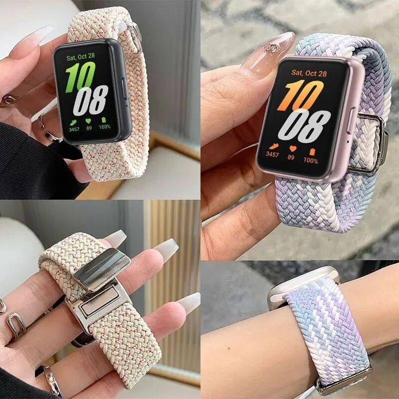 สายรัดไนลอนสําหรับ Samsung Galaxy Fit 3 Tie Dye สานสร้อยข้อมือสําหรับ Samsung Galaxy Fit 3 SM-R390 Magnetic Watchband Correa