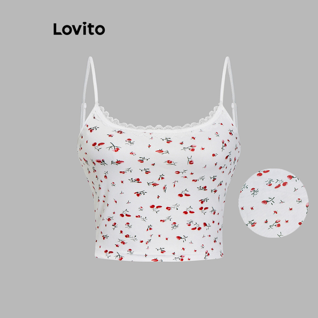 Lovito เสื้อกล้ามลูกไม้ลายดอกไม้ ดิทซี่ สบาย ๆ สำหรับผู้หญิง L100MD053