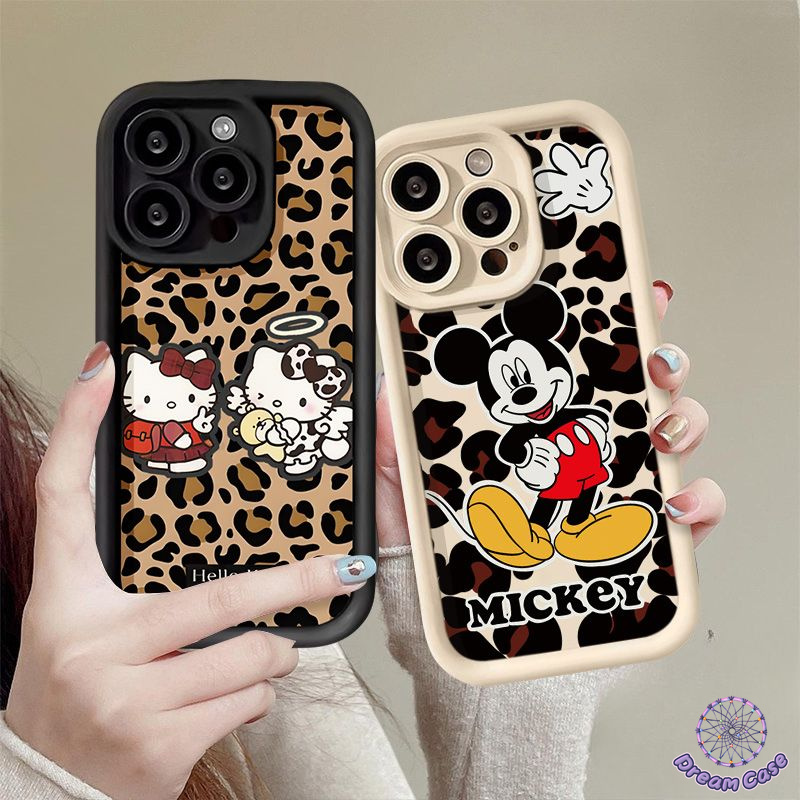 การ์ตูนเสือดาวพิมพ์ลูกแมวมิกกี้เมาส์เคสสำหรับ Oppo A38 A57 A16 A35 A18 A78 A77 A58 A54 A7 A3s A17 A12 A53 A33 A17K A15