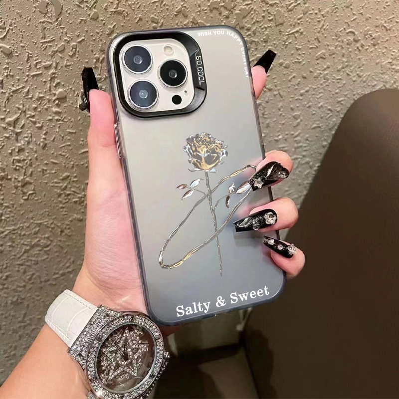 GOOD🔥ส่งจากไทย เคสโทรศัพท์มือถือนิ่ม เคสไอโฟน สีเงินด้าน สําหรับIPHONE11 12 13 14 15 16 PROMAX 7/8Plus XS/R XSMaxกุหลาบ - รูปที่ 7