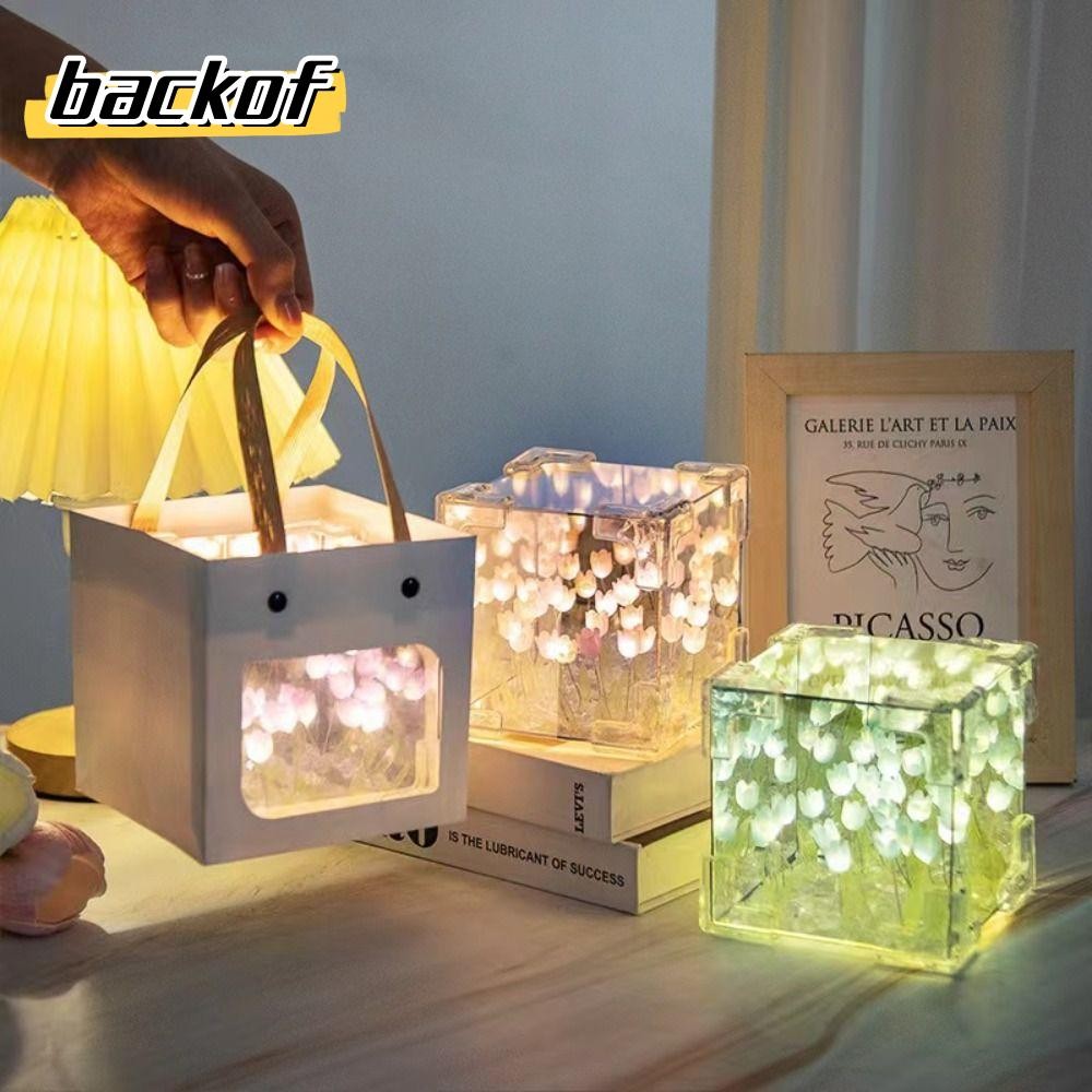Backof ทิวลิปไฟกลางคืน, 21 ดอกไม้ทําด้วยมือ DIY LED ตกแต่งโคมไฟกลางคืน, Creative Magic Cube Excluding ถุงของขวัญทิวลิปดอกไม้โคมไฟตั้งโต๊ะของขวัญวันเกิด