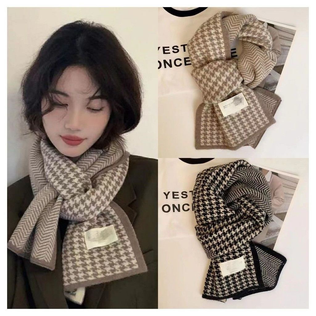 ผ้าพันคอหญิงฤดูหนาวเวอร์ชั่นเกาหลีใหม่ของบรรยากาศความรู้สึกของนักเรียนสองด้าน น่ารักอบอุ่นหนาถัก