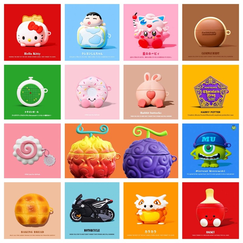 อะนิเมะอาหารแมวน่ารักการ์ตูนกันกระแทกสําหรับ AirPods 4 ซิลิโคนสีสันป้องกันหูฟังปลอก AirPod 1/2/3/Pro Pro2 กรณี AirPods4 ฝาครอบ