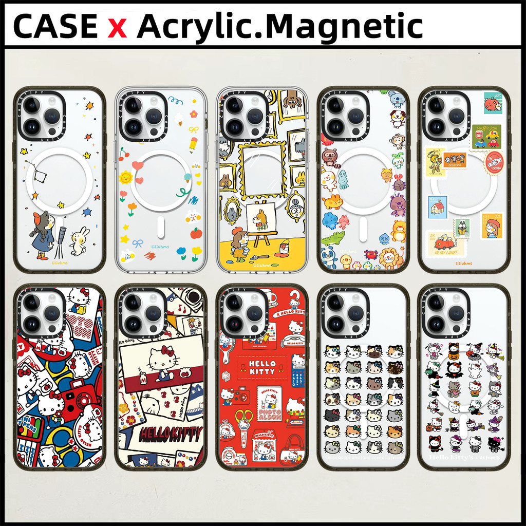 Casetifyhello Kittyอะคริลิคปลอกแม่เหล็กสําหรับiPhone 15 16 Pro Max 14 15 16 Plusกรณีliuliuhms starry Nightแสตมป์สาวแฟชั่นแกะสลักด้านข้างตัวอักษรฝาครอบป้องกัน