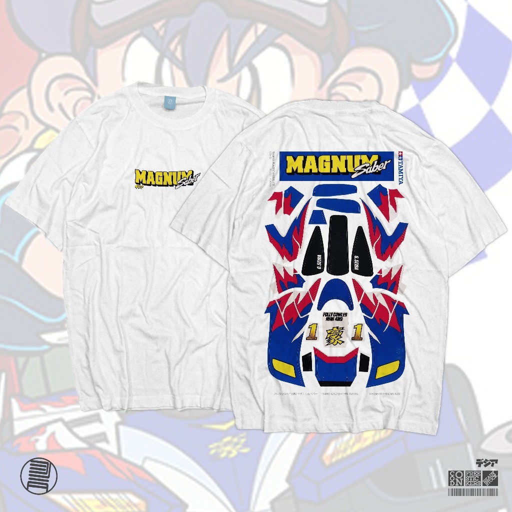 เสื้อยืด   พิมพ์ลายการ์ตูนอนิเมะ Magnum Saber Tamiya Lets and Go Mini 4wd Old School 90s สไตล์ญี่ปุ่