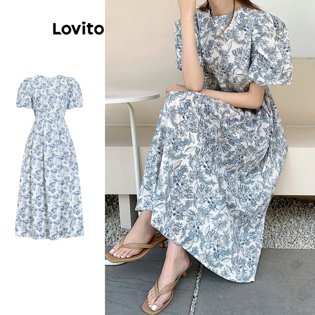 Lovito ชุดเดรสลายดอกไม้ลำลองสำหรับผู้หญิง L106AD554