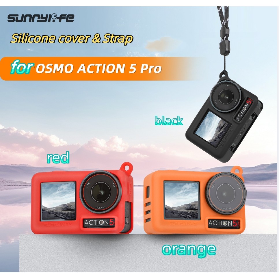 Sunnylife สําหรับ DJI OSMO ACTION 5 PRO ฝาครอบป้องกันซิลิโคนฝาครอบเลนส์เชือกแขวน