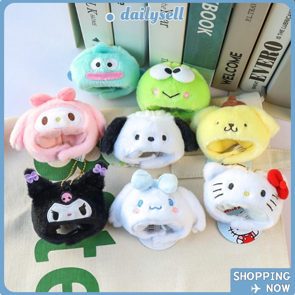 Daily Cross-Dressing Hat Doll, Accessories Plush Head Cover Pendant, การ์ตูน Kawaii Mymelody Kuromi Cinnamoroll Dress Up พวงกุญแจสาว