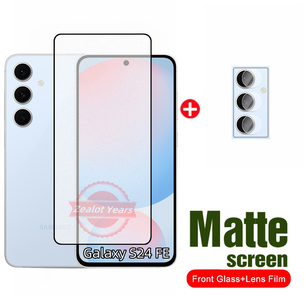 SAMSUNG 2in1 MatteกระจกนิรภัยสําหรับSamsung S24FE Galaxy S24 FE 5Gป้องกันหน้าจอ 9D Frostedฟิล์มแก้วเลนส์นุ่มProtectivฟิล์ม