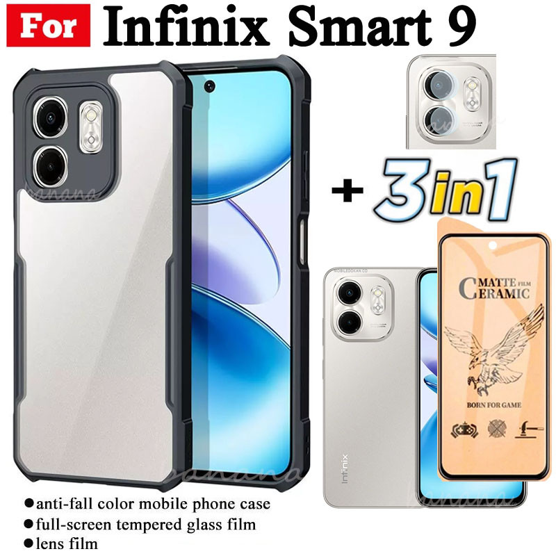 3 in 1 infinix Smart 9 เคสโทรศัพท์กันกระแทกสําหรับ infinix Smart9 X6531 สมาร์ท 8 8 Pro 8 Plus เซรามิค Frosted Film + ฟิล์มเลนส์กล้อง