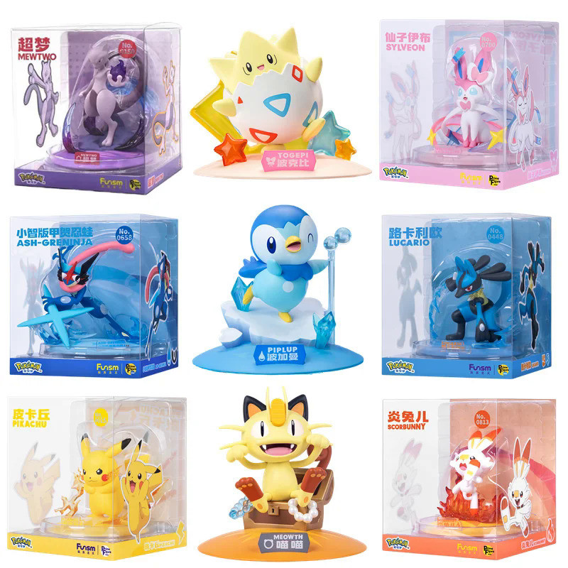 Original Pokemon Figures Mewtwo Piplup Figurine  Pikachu Gengar Sylveon Greninja Anime Model Pocket 