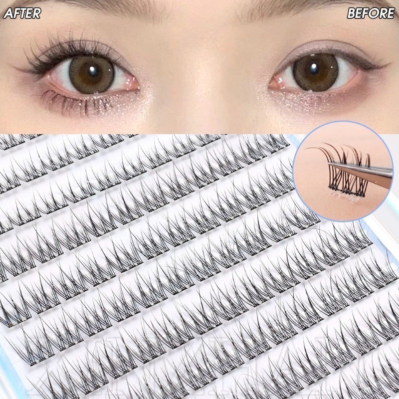 Cluster Segmented ขนตาปลอม - แต่งหน้าความงาม Lashes Extension Tools - 3D Natural Volume Long Thick - Fake Eyes Lashes - Fluffy, Cross, Messy, Self-กาว