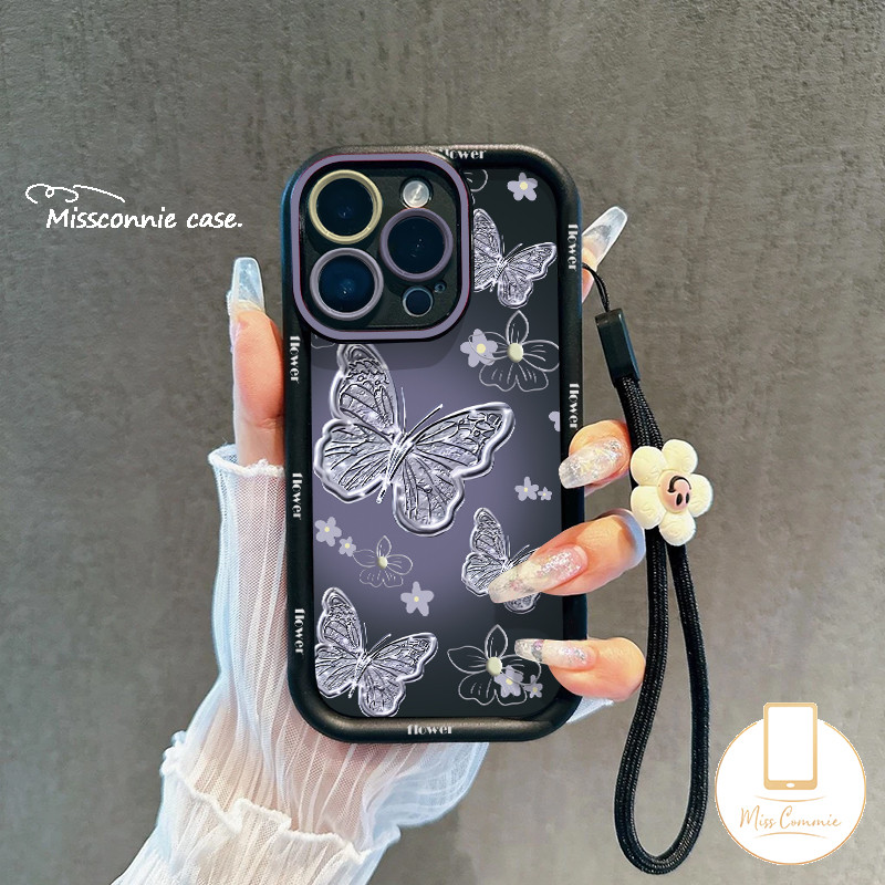 Dreamy สีม่วงผีเสื้อสําหรับ Redmi 13 A1 12C 10C 12 9T 13C 9 9A 10A A2 9C NFC หมายเหตุ 12 13 10 11 10s 9 8 11s Pro Max Mi 11 Lite Poco X5 M3 X6 สร้อยข้อมือดอกไม้ที่เรียบง่าย ปกอ่อน