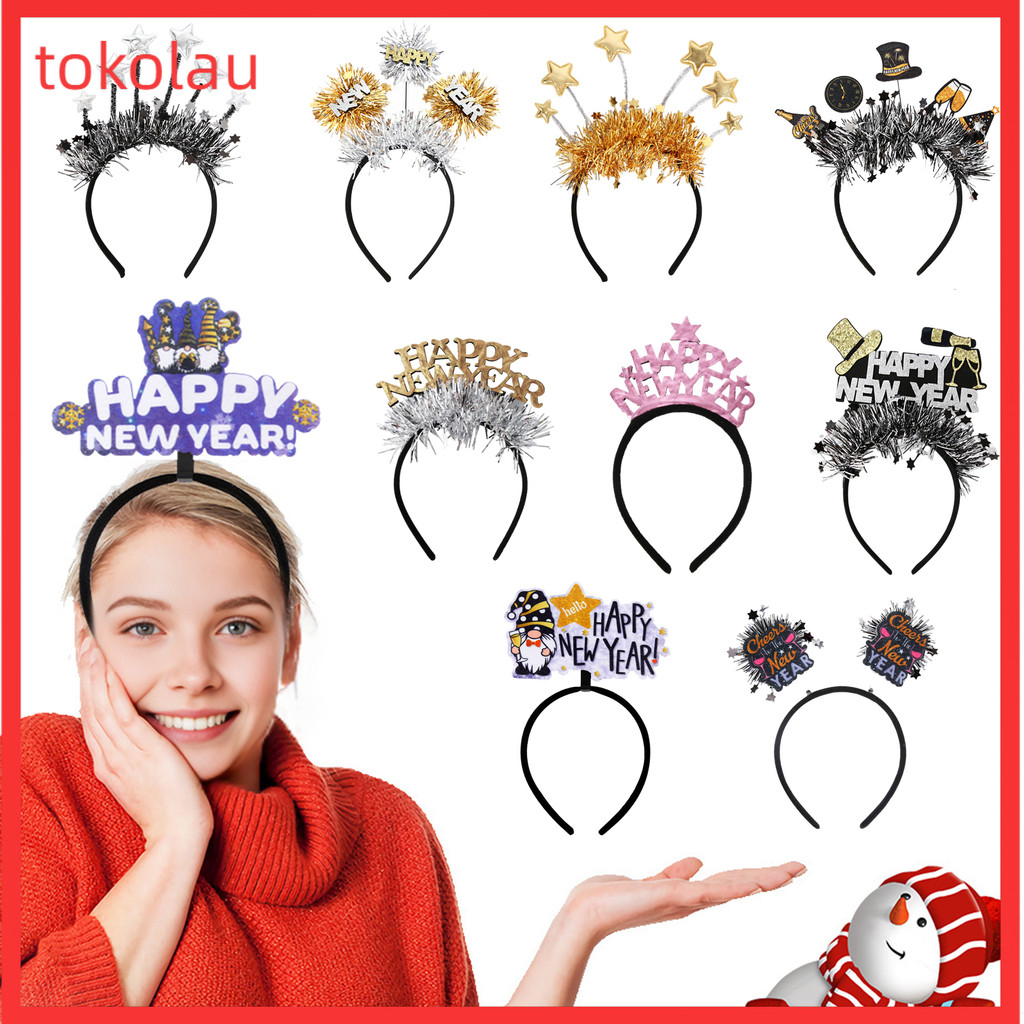 [TOLO] ห่วงผมยืดหยุ่นผู้ชายผู้หญิงธีมปีใหม่ที่คาดผม HAPPY NEW YEAR ตกแต่งเครื่องประดับผมอเนกประสงค์